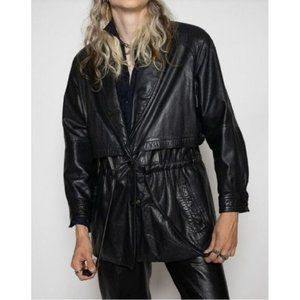 Vintage Wilsons Pelle Studio Leather Jacket Black womens 80s long